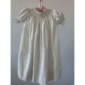 White Toddler Sweet Angela Smocked Bishop's Dress, Sz: 4T